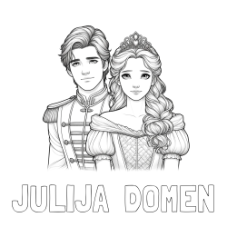 Online izdelana pobarvanka - Pobarvanka imena JULIJA  DOMEN in pobarvanka princa in princeske