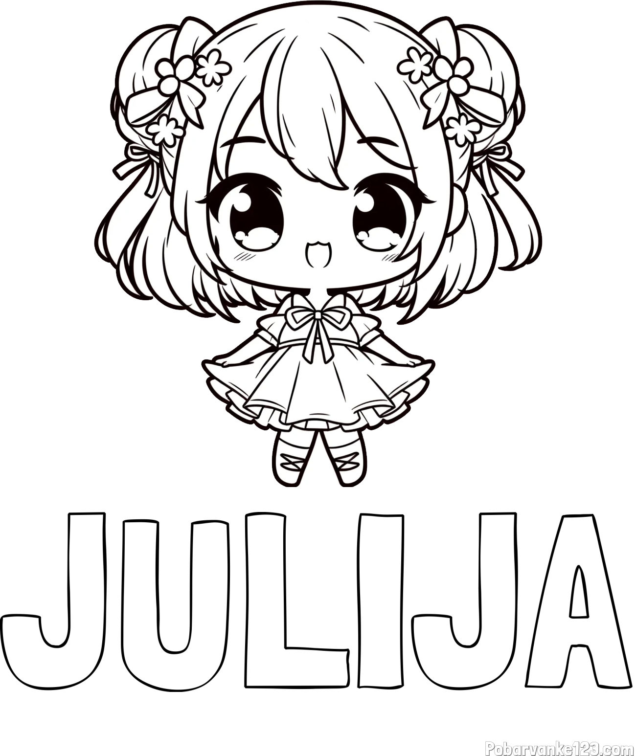 Pobarvanka imena JULIJA in otroška pobarvanka punčke v japonskem anime slogu