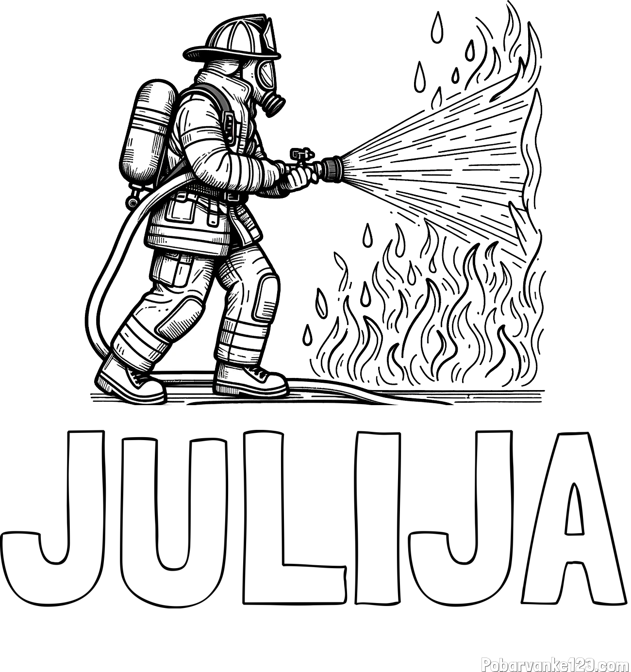 Pobarvanka imena JULIJA in pobarvanka gasilca pri gašenju požara