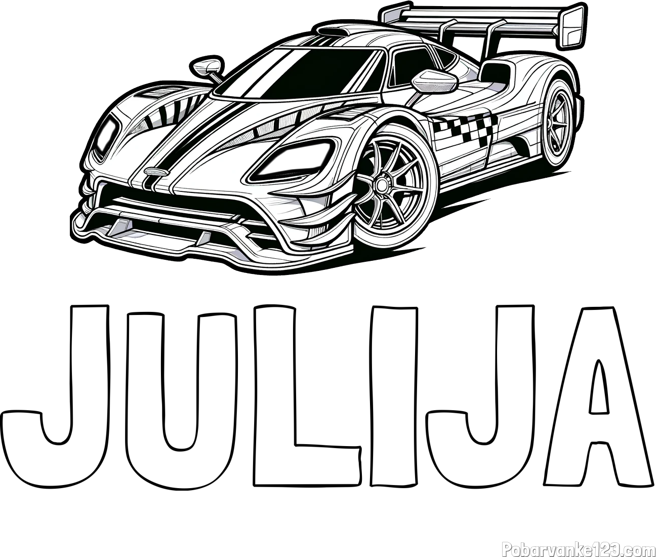 Pobarvanka imena JULIJA in pobarvanka modernega športnega avtomobila