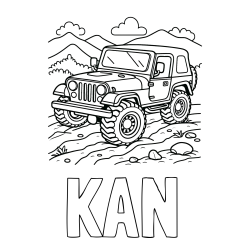 Online izdelana pobarvanka - Pobarvanka imena KAN in pobarvanka džipa na terenu