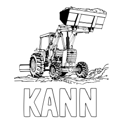 Online izdelana pobarvanka - Pobarvanka imena KANN in pobarvanka velikega traktorja med prenosom zemljine