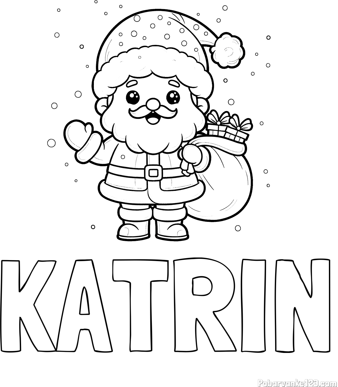 Pobarvanka imena KATRIN in pobarvanka Božička s polno vrečo daril