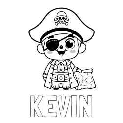 Online izdelana pobarvanka - Pobarvanka imena KEVIN in otroška pobarvanka ljubkega gusarja z zemljevidom