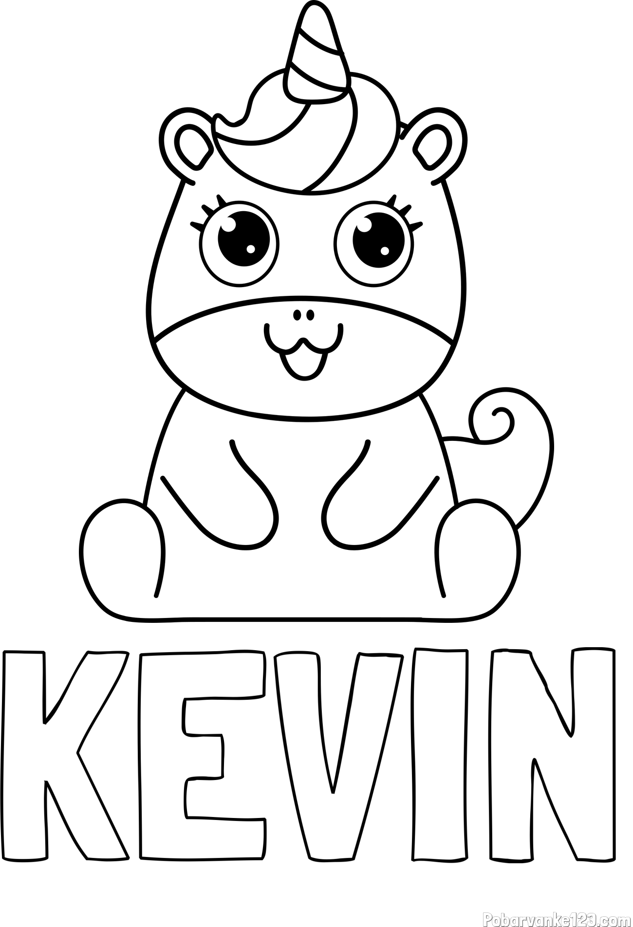 Pobarvanka imena KEVIN in pobarvanka čudovitega samoroga Unicorn