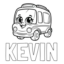 Online izdelana pobarvanka - Pobarvanka imena KEVIN in pobarvanka nasmejanega avtobusa