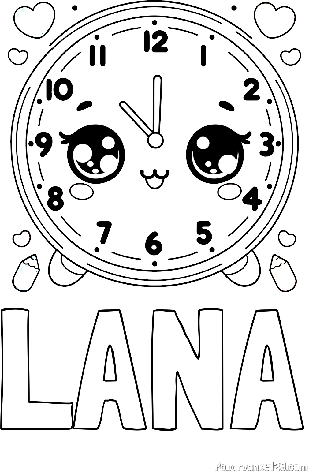 Pobarvanka imena LANA in pobarvanka ljubke ure