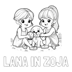 Online izdelana pobarvanka - Pobarvanka imena LANA IN ZOJA in pobarvanka prijateljic s kužkom
