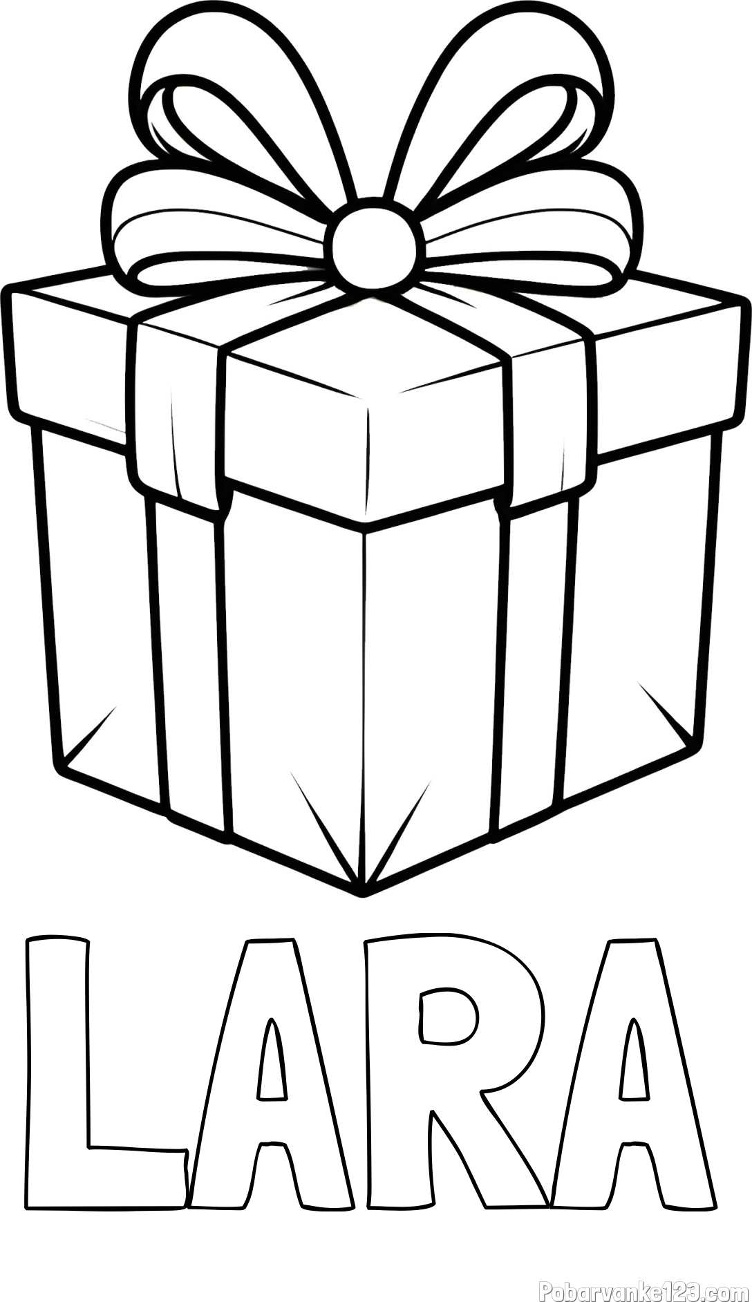 Pobarvanka imena LARA in pobarvanka darilne škatle s pentljo