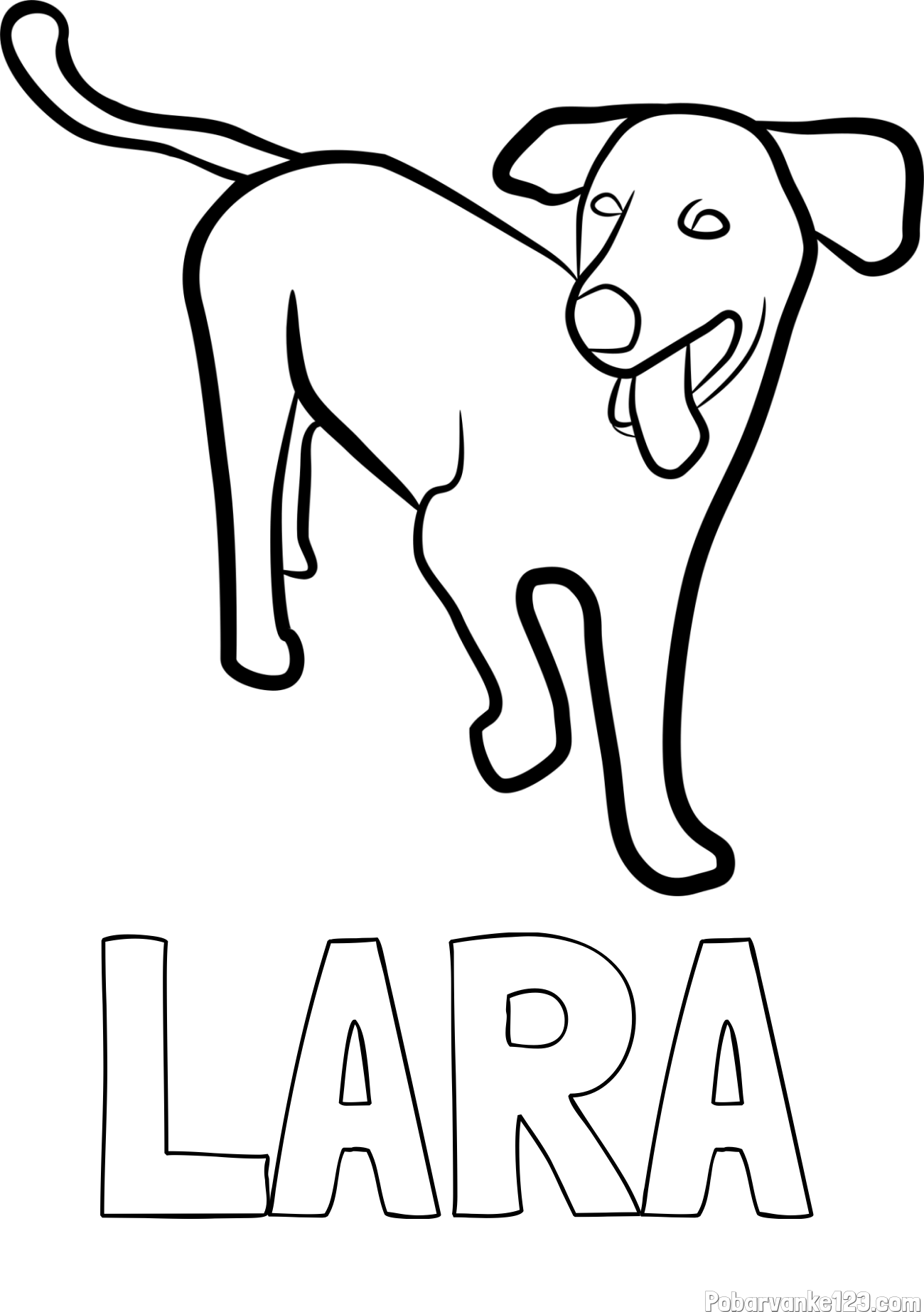 Pobarvanka imena LARA in pobarvanka prikupnega, a nekoliko utrujenega kužka