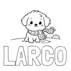 Online izdelana pobarvanka - Pobarvanka imena LARČO in pobarvanka prikupnega psička