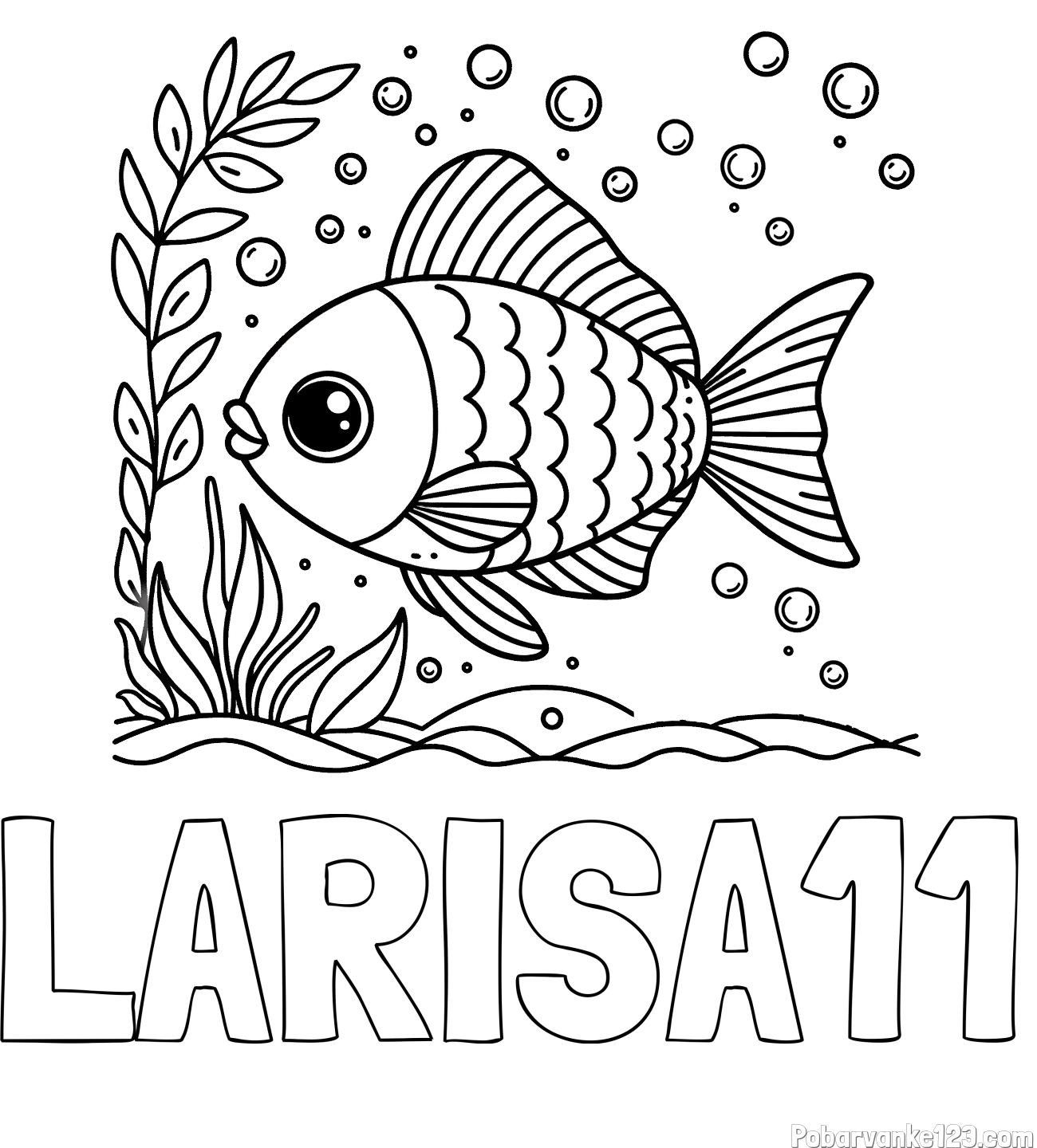 Pobarvanka imena LARISA11 in otroška pobarvanka ljubke ribe