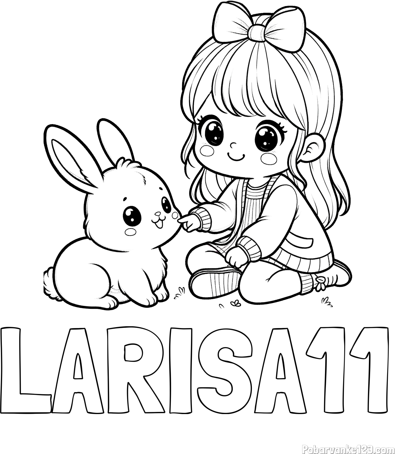Pobarvanka imena LARISA11 in pobarvanka ljubke punčke, ki se igra z zajčkom