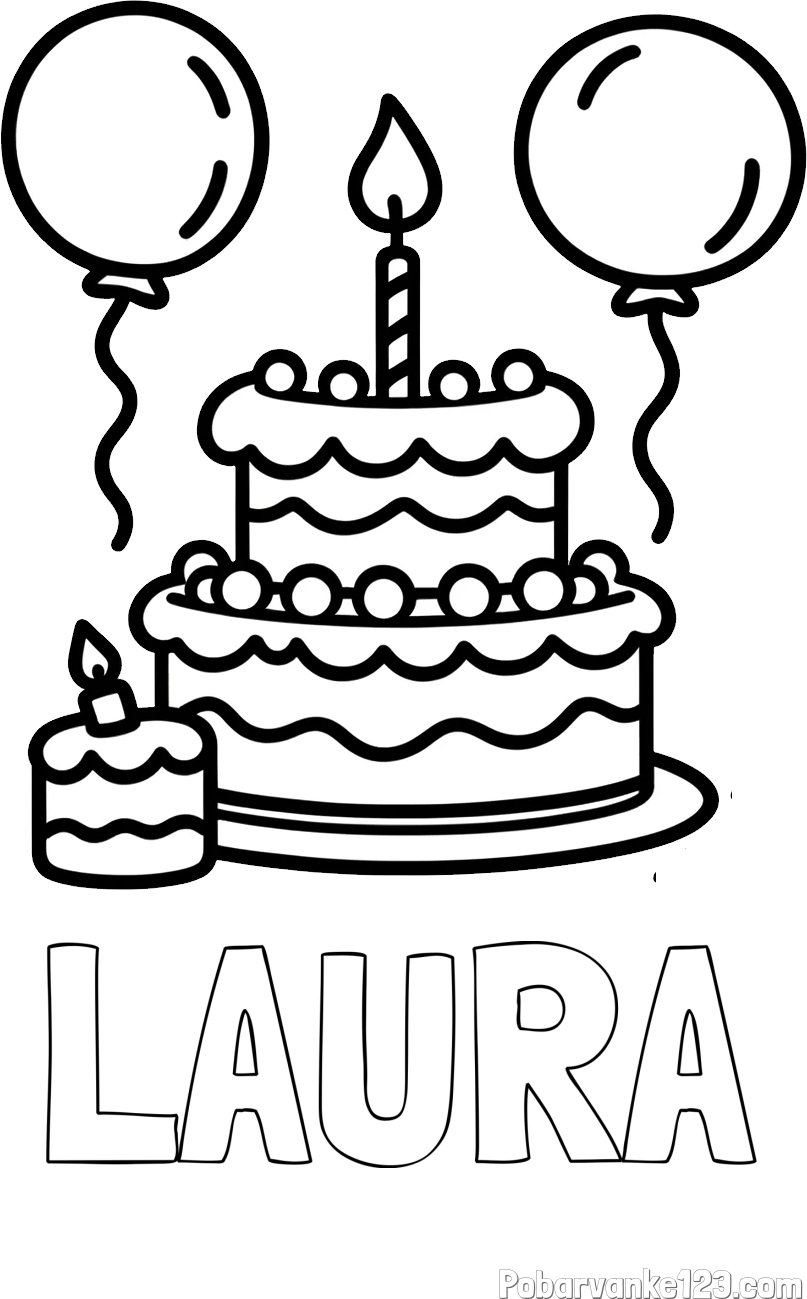 Pobarvanka imena LAURA in pobarvanka velike rojstnodnevne torte