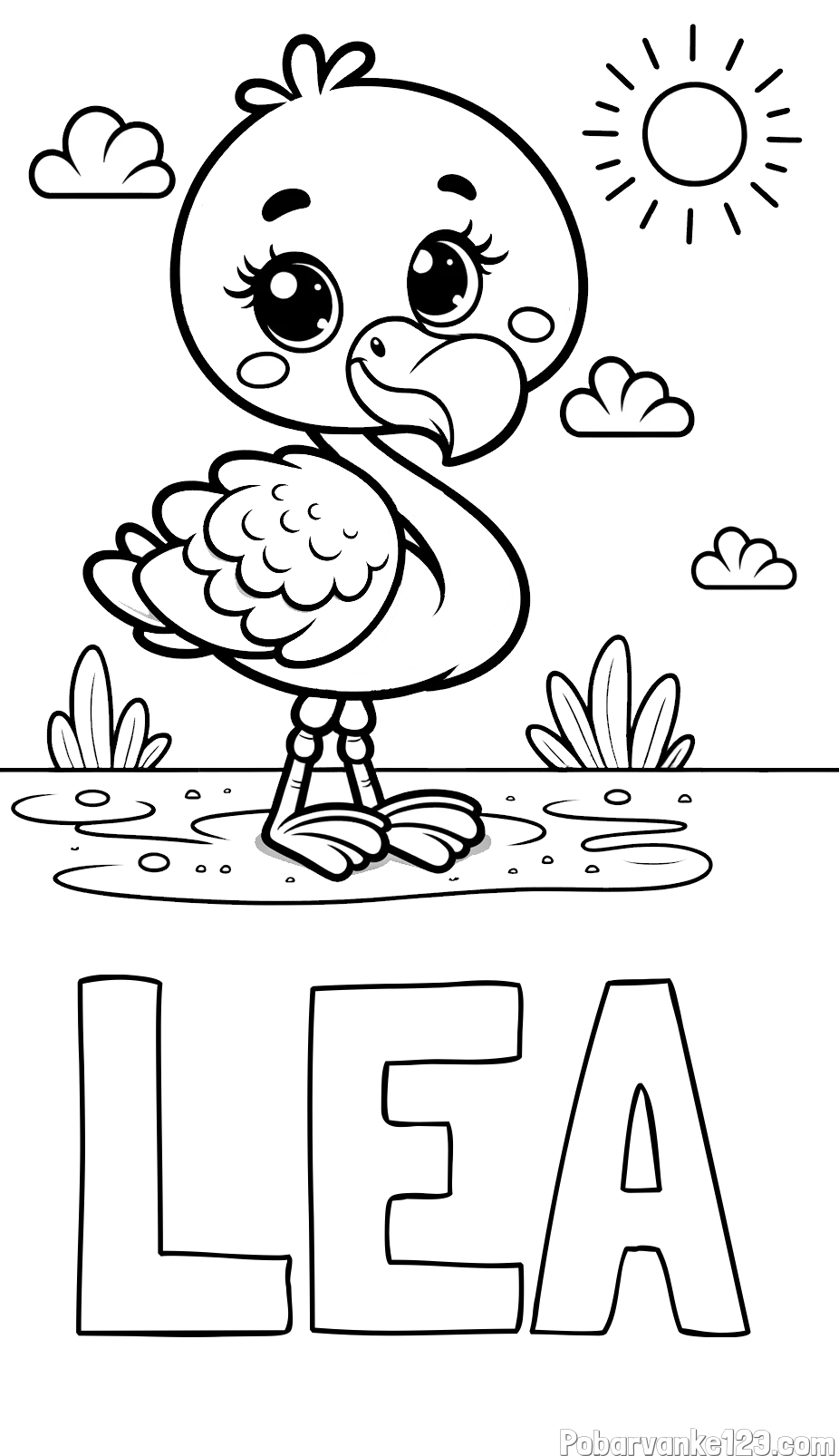 Pobarvanka imena LEA in pobarvanka ljubkega flaminga