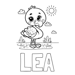 Online izdelana pobarvanka - Pobarvanka imena LEA in pobarvanka ljubkega flaminga