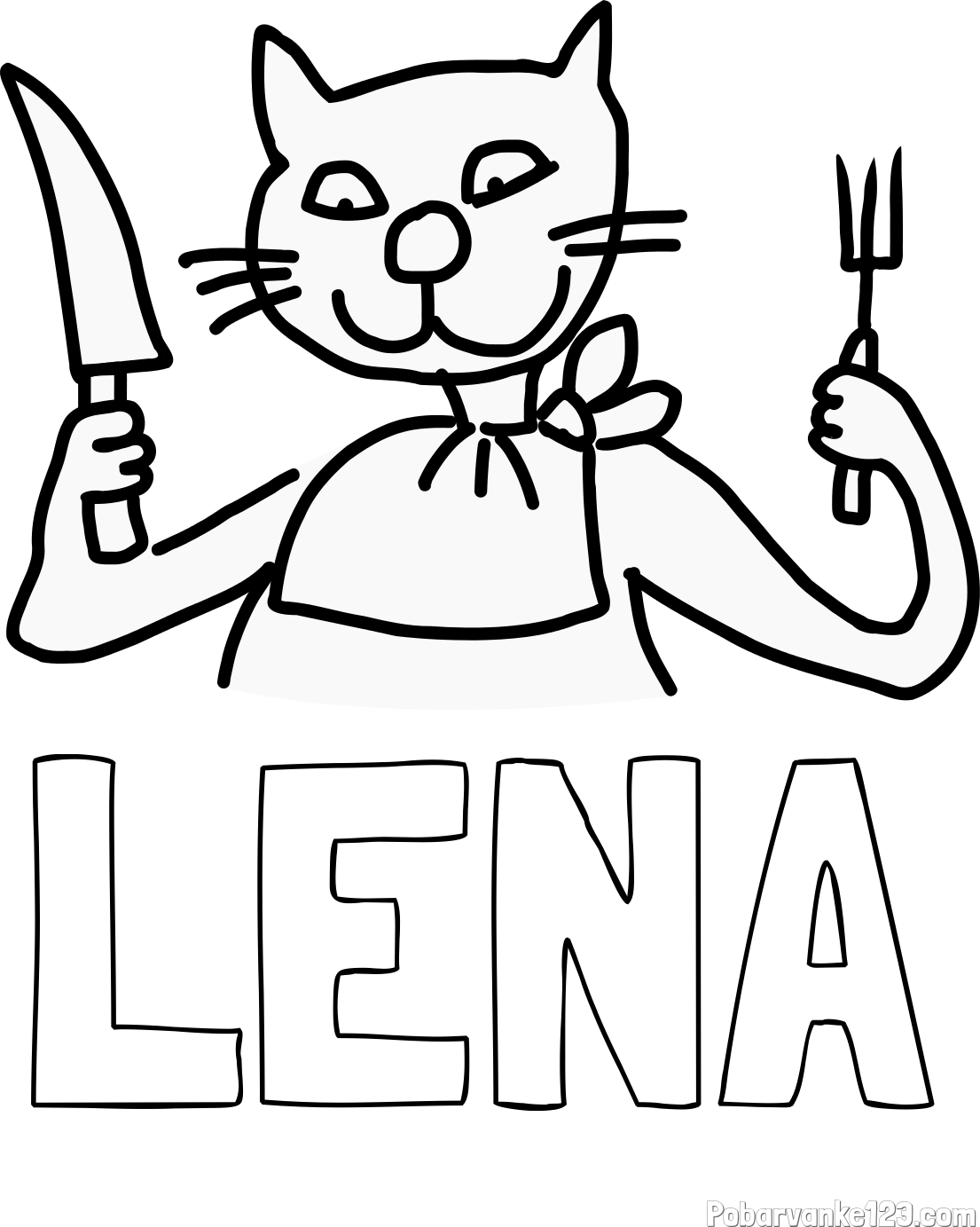 Pobarvanka imena LENA in pobarvanka mačke pri kosilu