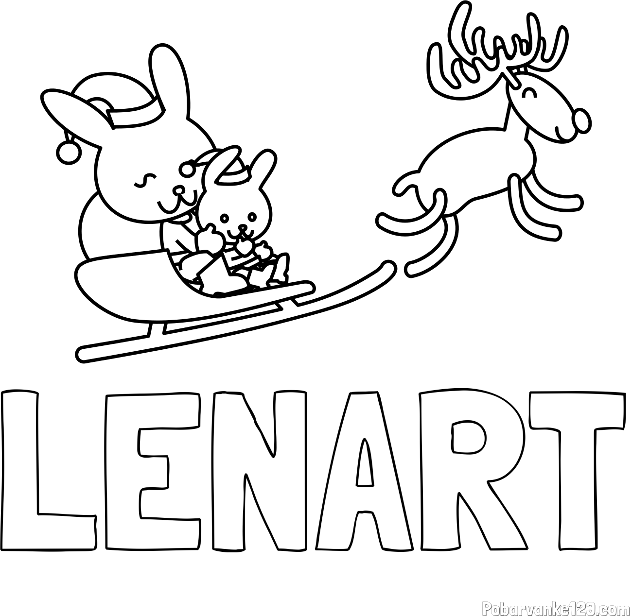 Pobarvanka imena LENART in božične sani