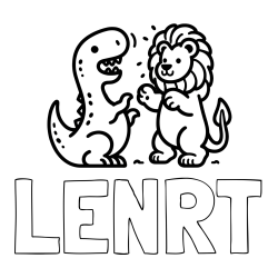 Online izdelana pobarvanka - Pobarvanka imena LENRT in pobarvanka dinozavra, ki napada leva