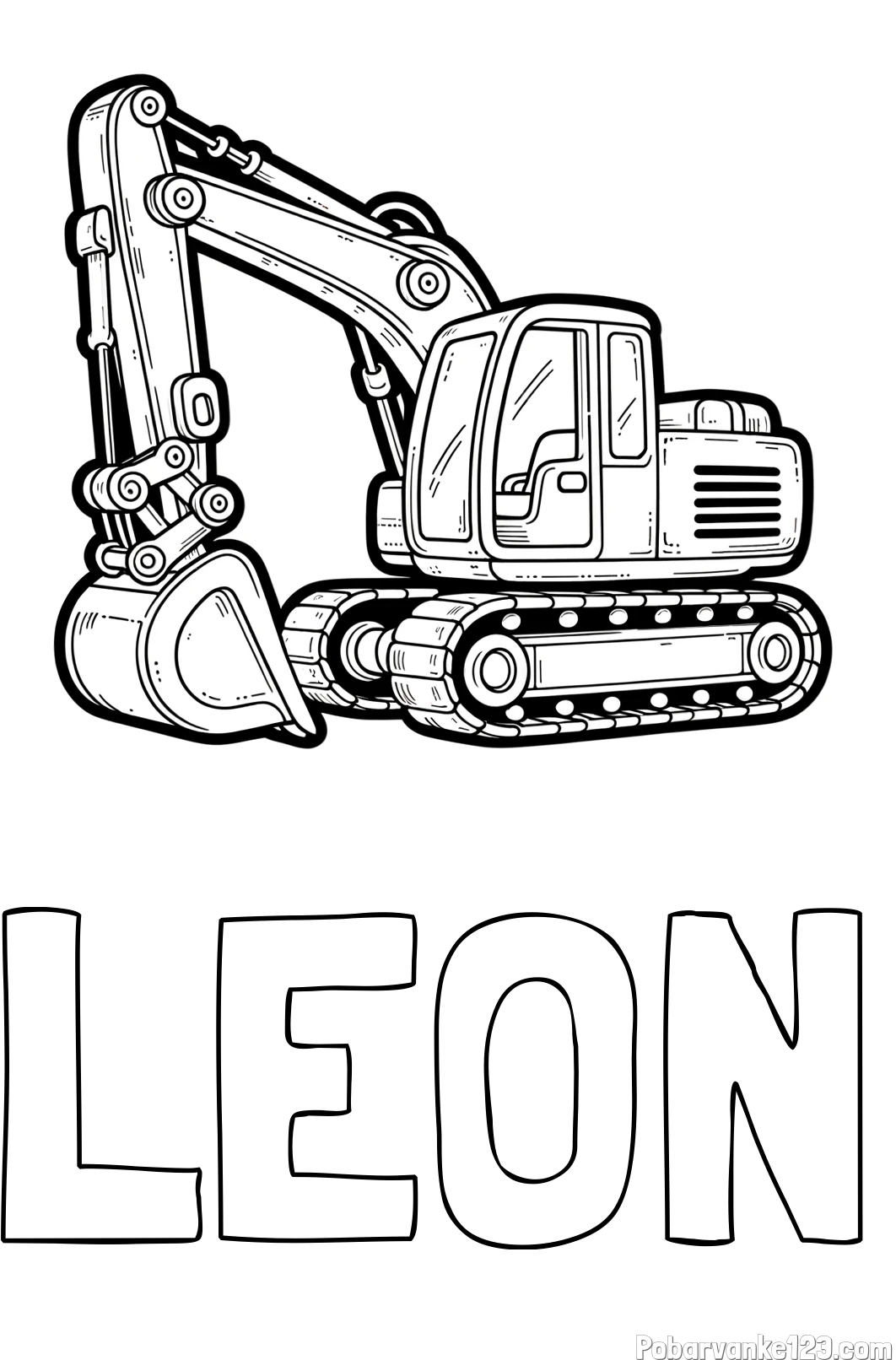 Pobarvanka imena LEON in pobarvanka velikega delovnega stroja - bagra