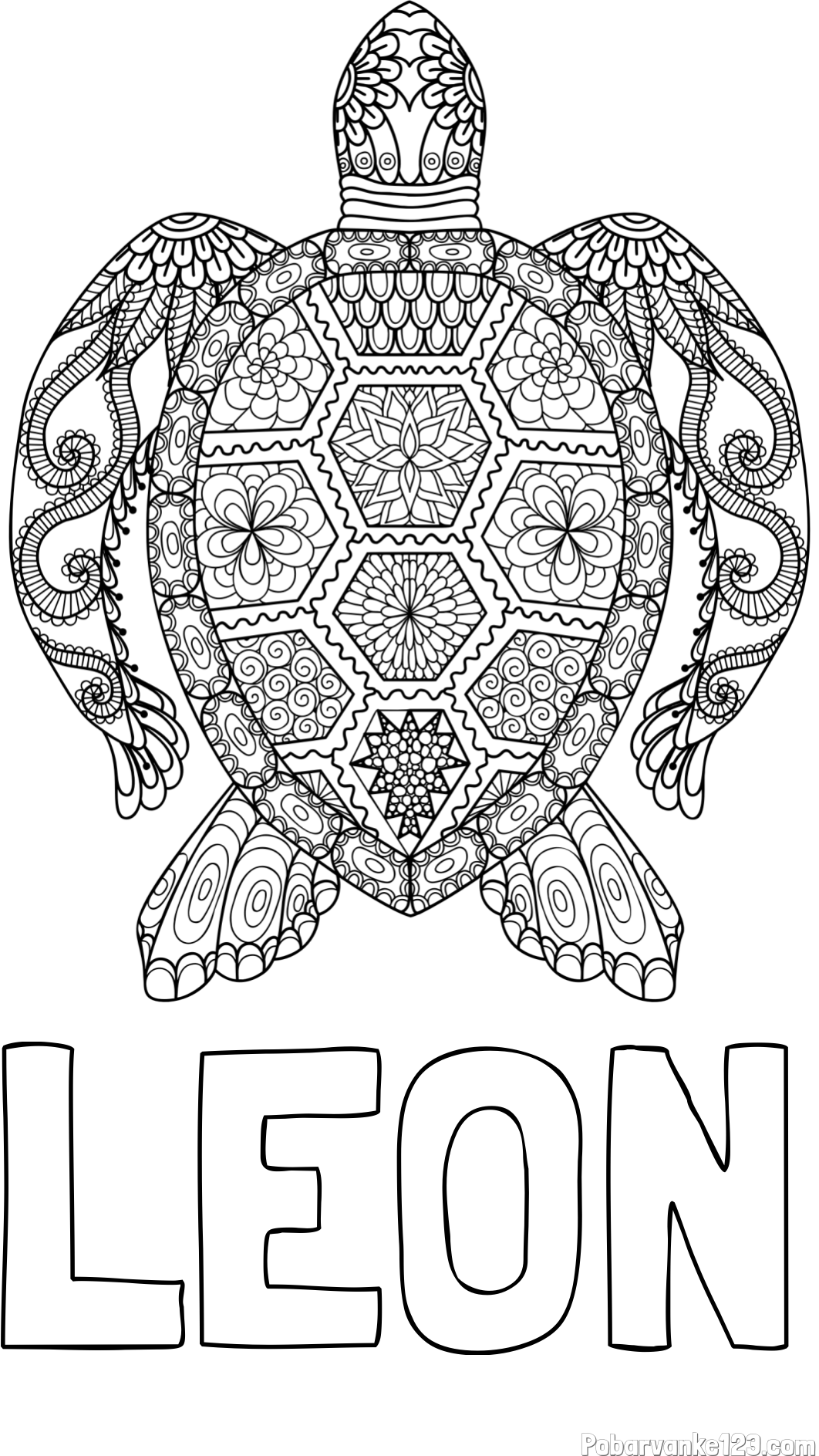Pobarvanka imena LEON in pobarvanka želve - mandale