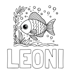 Online izdelana pobarvanka - Pobarvanka imena LEONI in otroška pobarvanka ljubke ribe