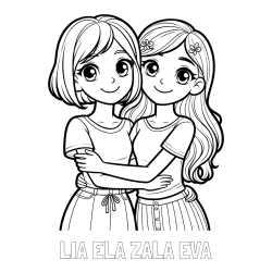 Online izdelana pobarvanka - Pobarvanka imena LIA ELA ZALA EVA in pobarvanka ljubkih prijateljic