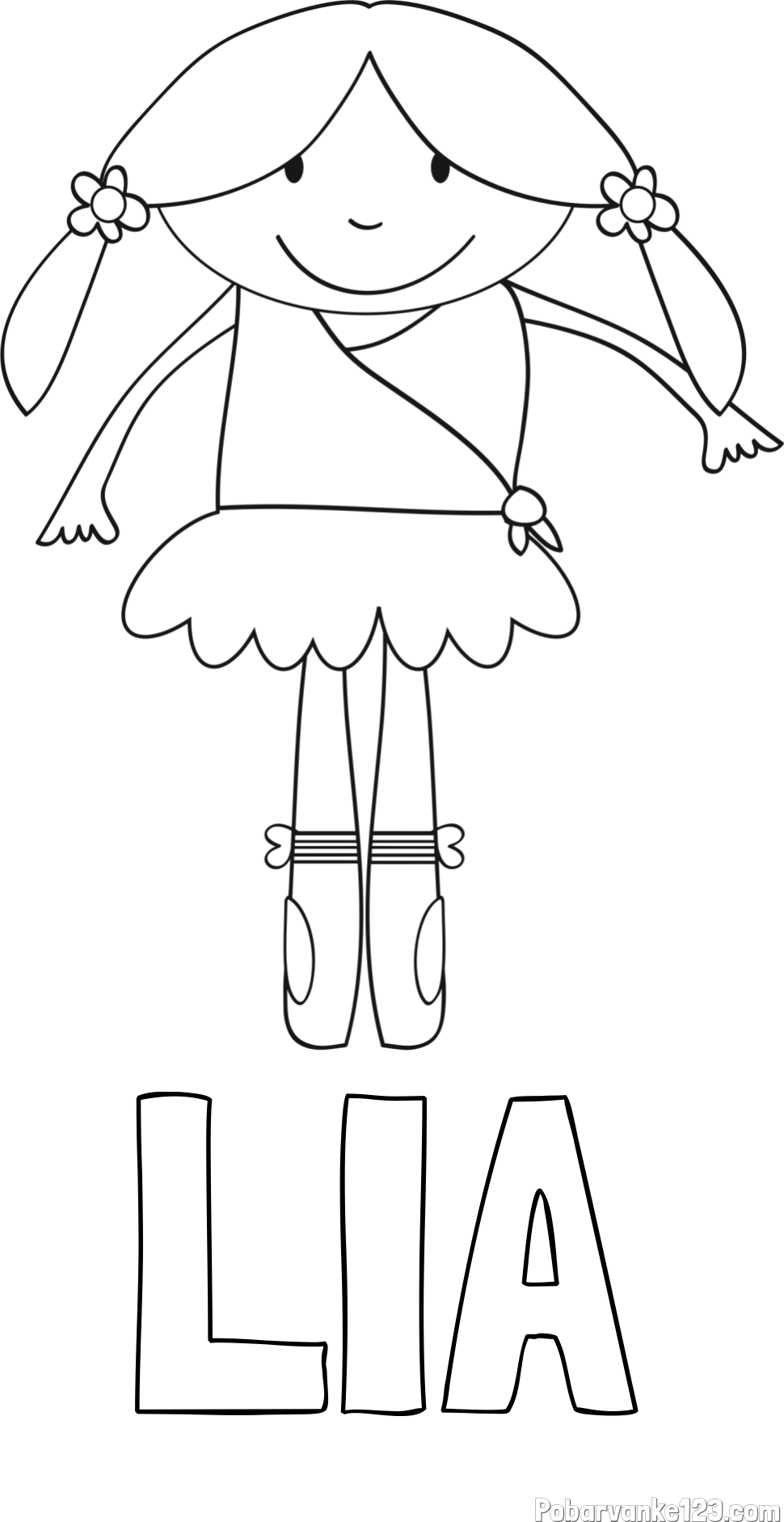 Pobarvanka imena LIA in otroška pobarvanka nasmejane baletke