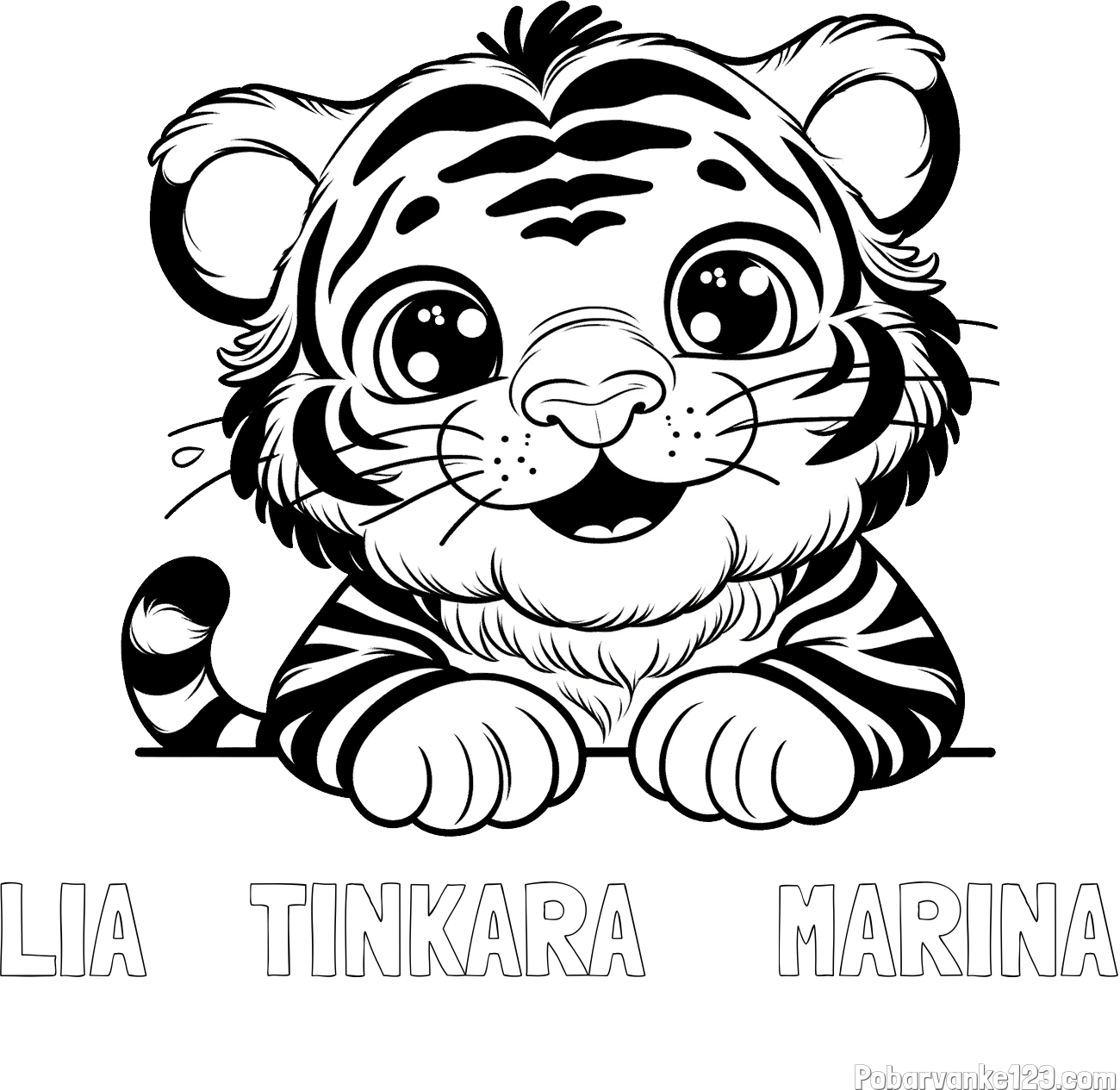Pobarvanka imena LIA    TINKARA     MARINA in pobarvanka tigrček