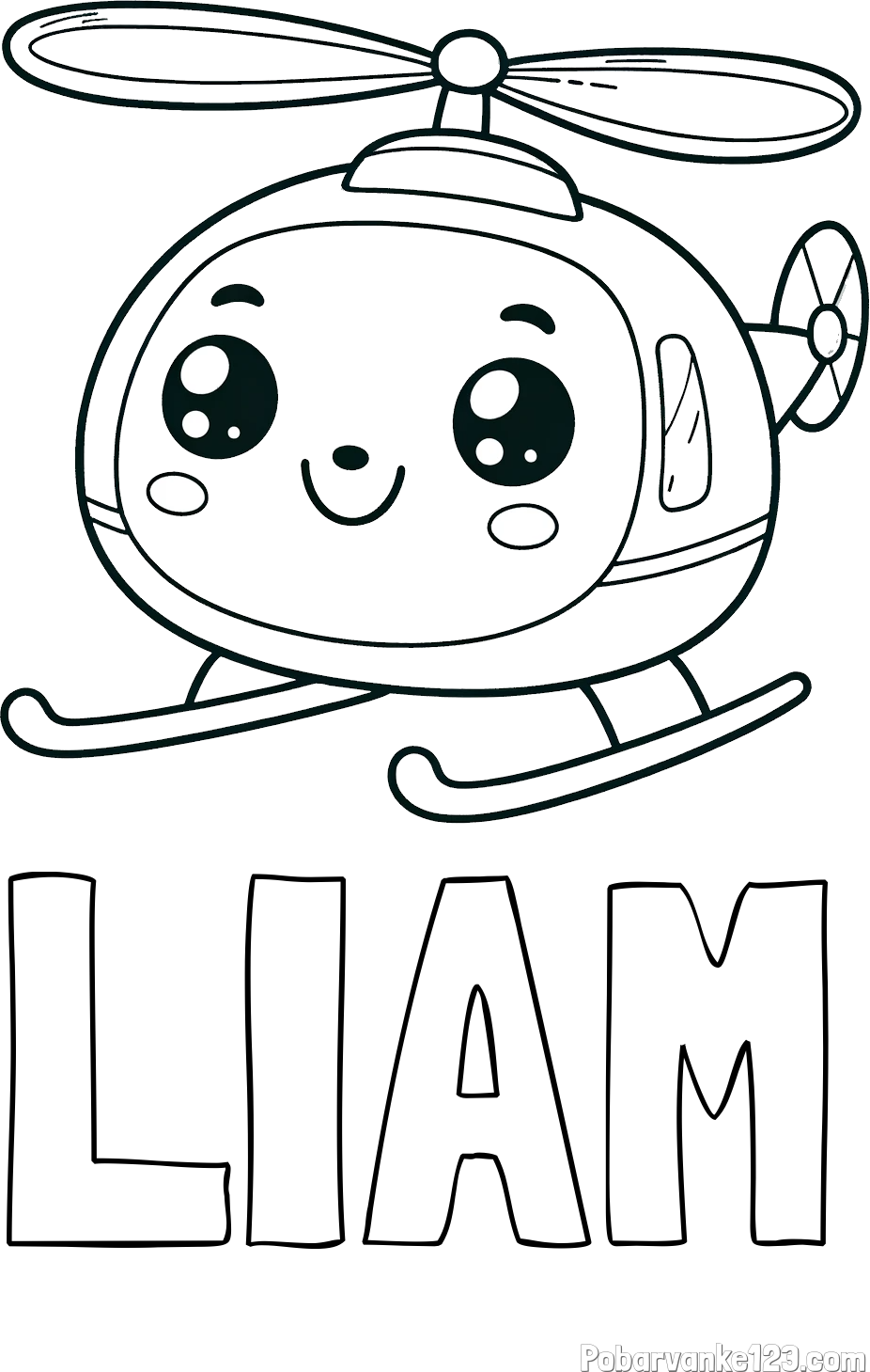Pobarvanka imena LIAM in otroška pobarvanka ljubkega helikopterja