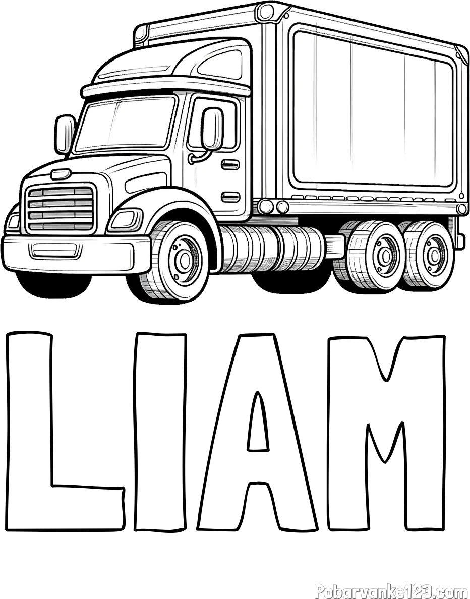 Pobarvanka imena LIAM in pobarvanka velikega in zmogljivega tovornjaka
