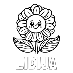 Online izdelana pobarvanka - Pobarvanka imena LIDIJA in pobarvanka ljubke in nasmejane rože