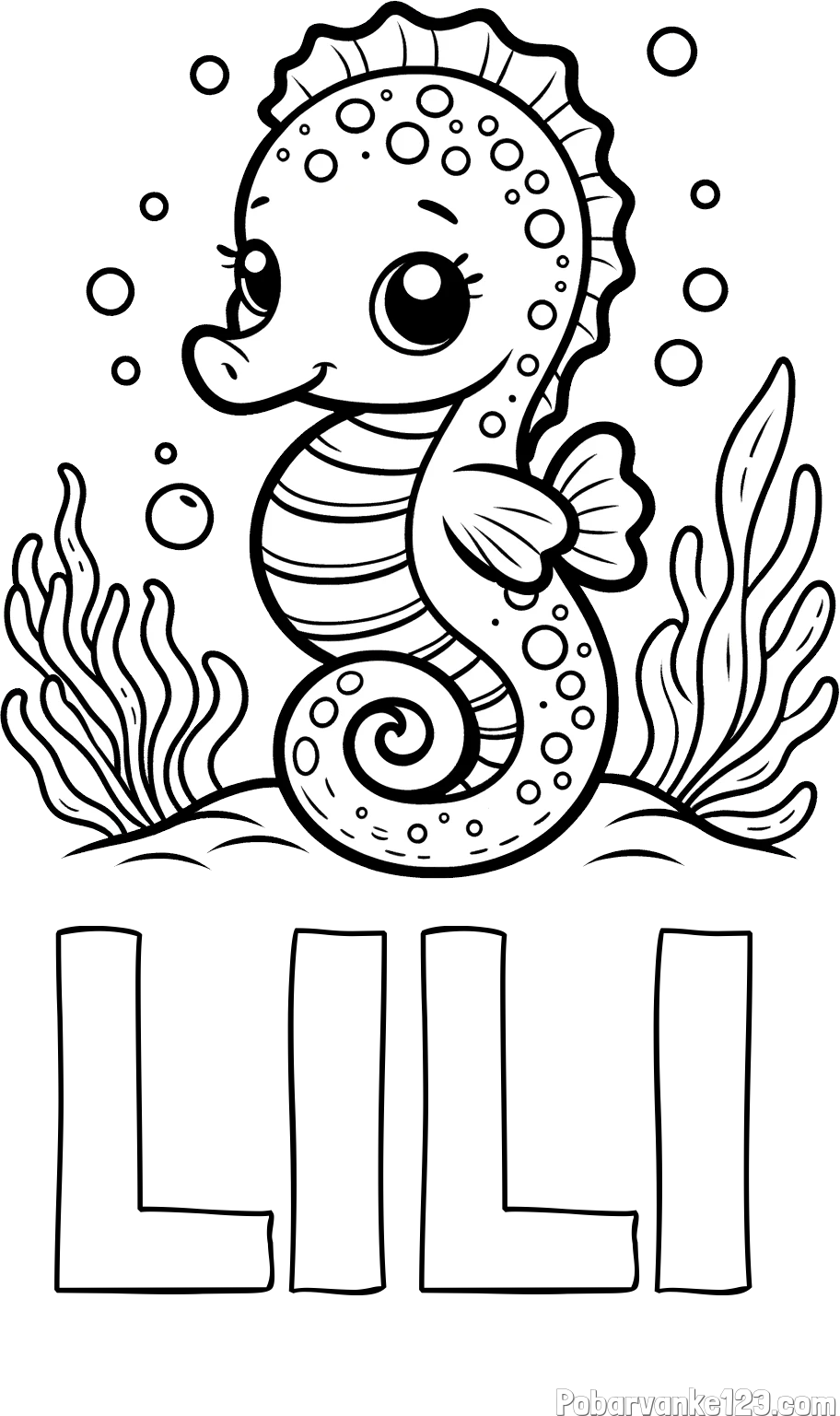 Pobarvanka imena LILI in pobarvanka morskega konjička