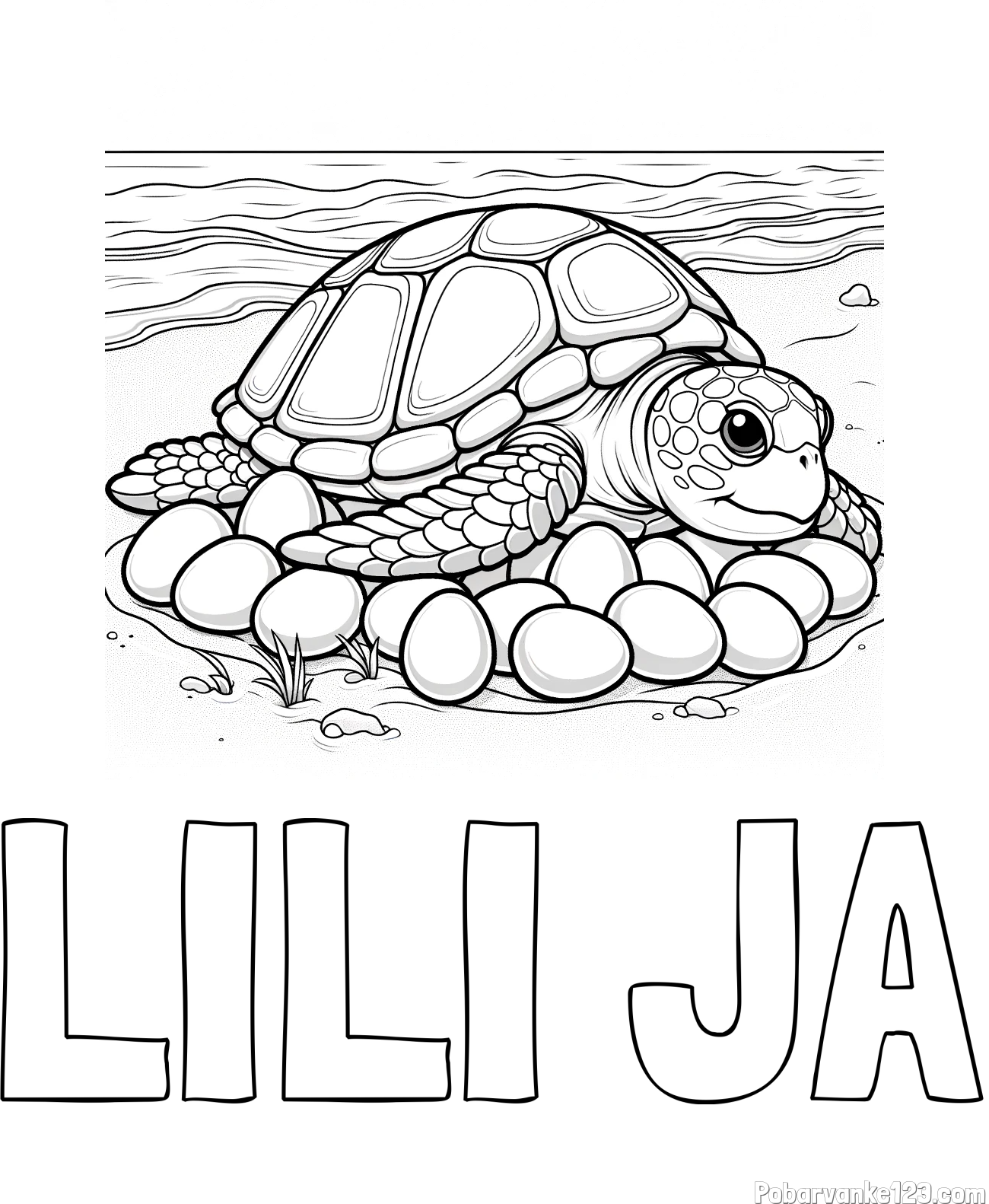 Pobarvanka imena LILI JA in pobarvanka želve na obali