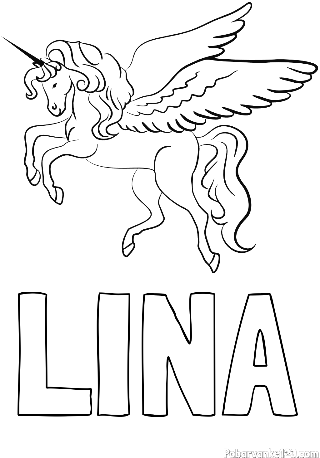 Pobarvanka imena LINA in lepa pobarvanka samoroga