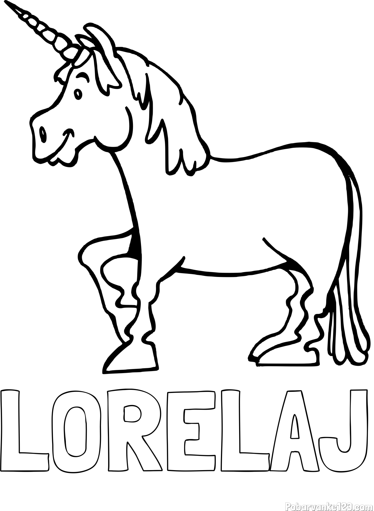 Pobarvanka imena LORELAJ in pobarvanka veselega samoroga