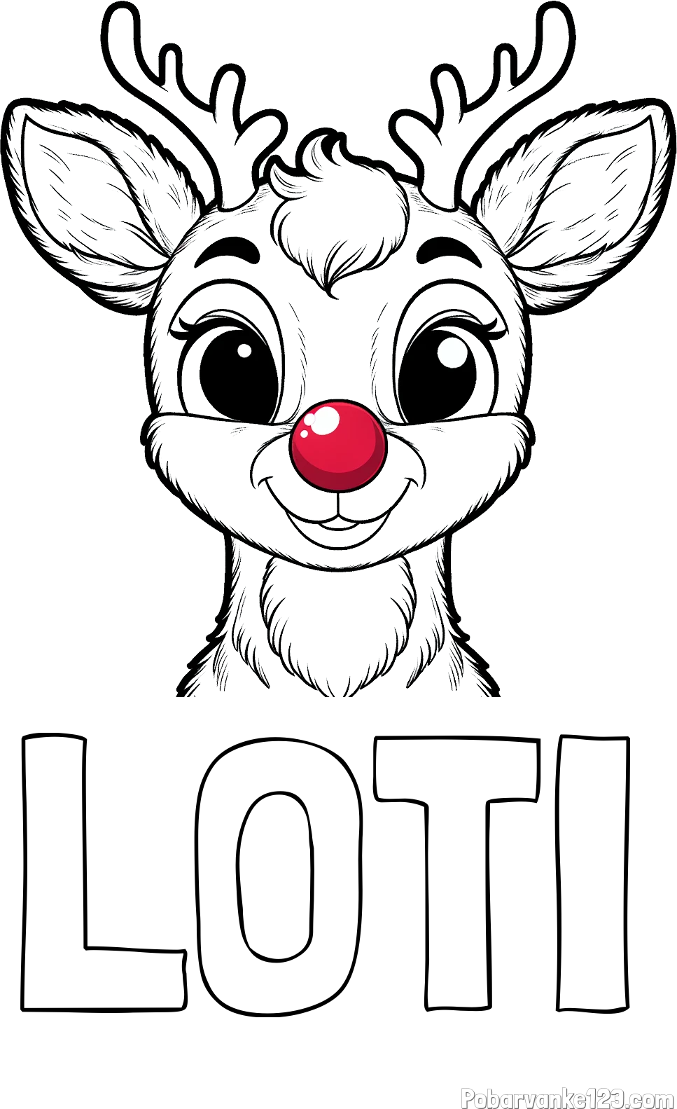 Pobarvanka imena LOTI in otroška pobarvanka simpatičnega jelenčka Rudolfa