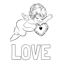Online izdelana pobarvanka - Pobarvanka imena LOVE in pobarvanka angela s srčkom