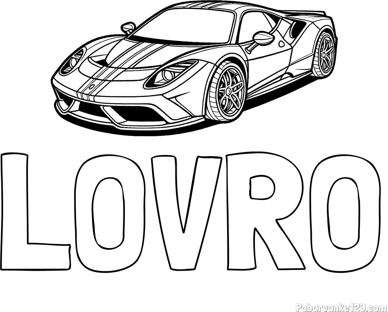 Pobarvanka imena LOVRO in pobarvanka čudovitega športnega avtomobila