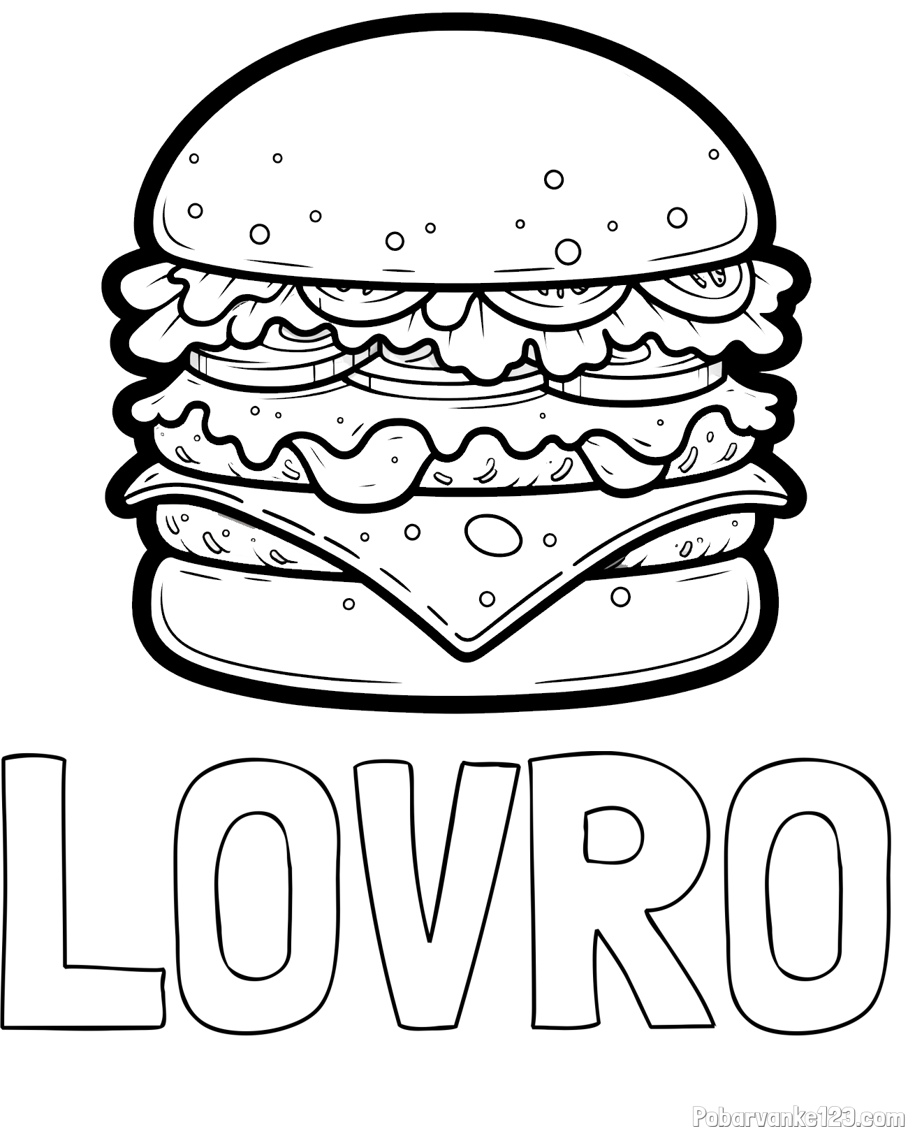 Pobarvanka imena LOVRO in pobarvanka hamburger