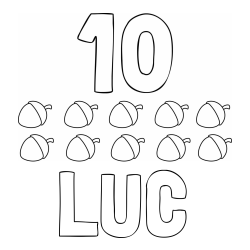 Online izdelana pobarvanka - Pobarvanka imena LUC in pobarvanka števila 10 s slikovnim prikazom