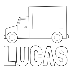 Online izdelana pobarvanka - Pobarvanka imena LUCAS in otroška pobarvanka kamiona