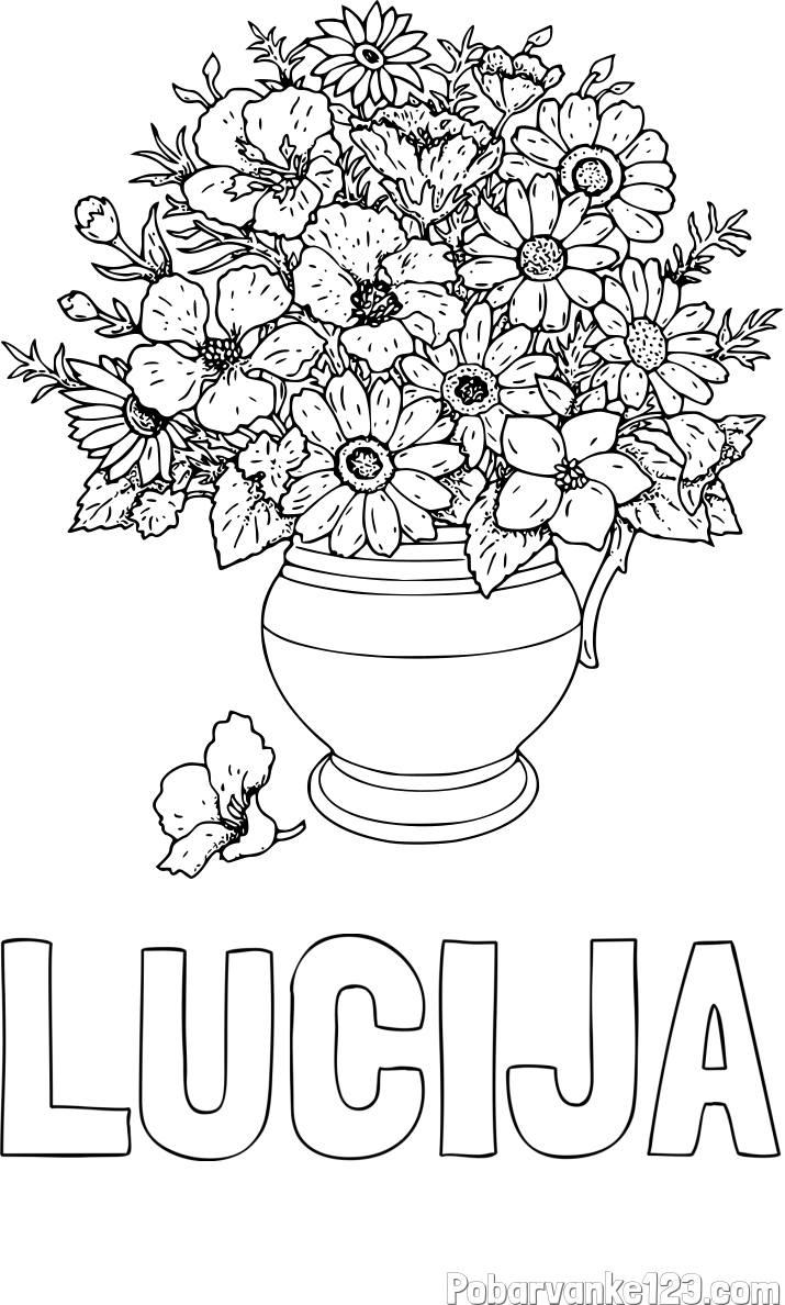 Pobarvanka imena LUCIJA in pobarvanka cvetja v vazi