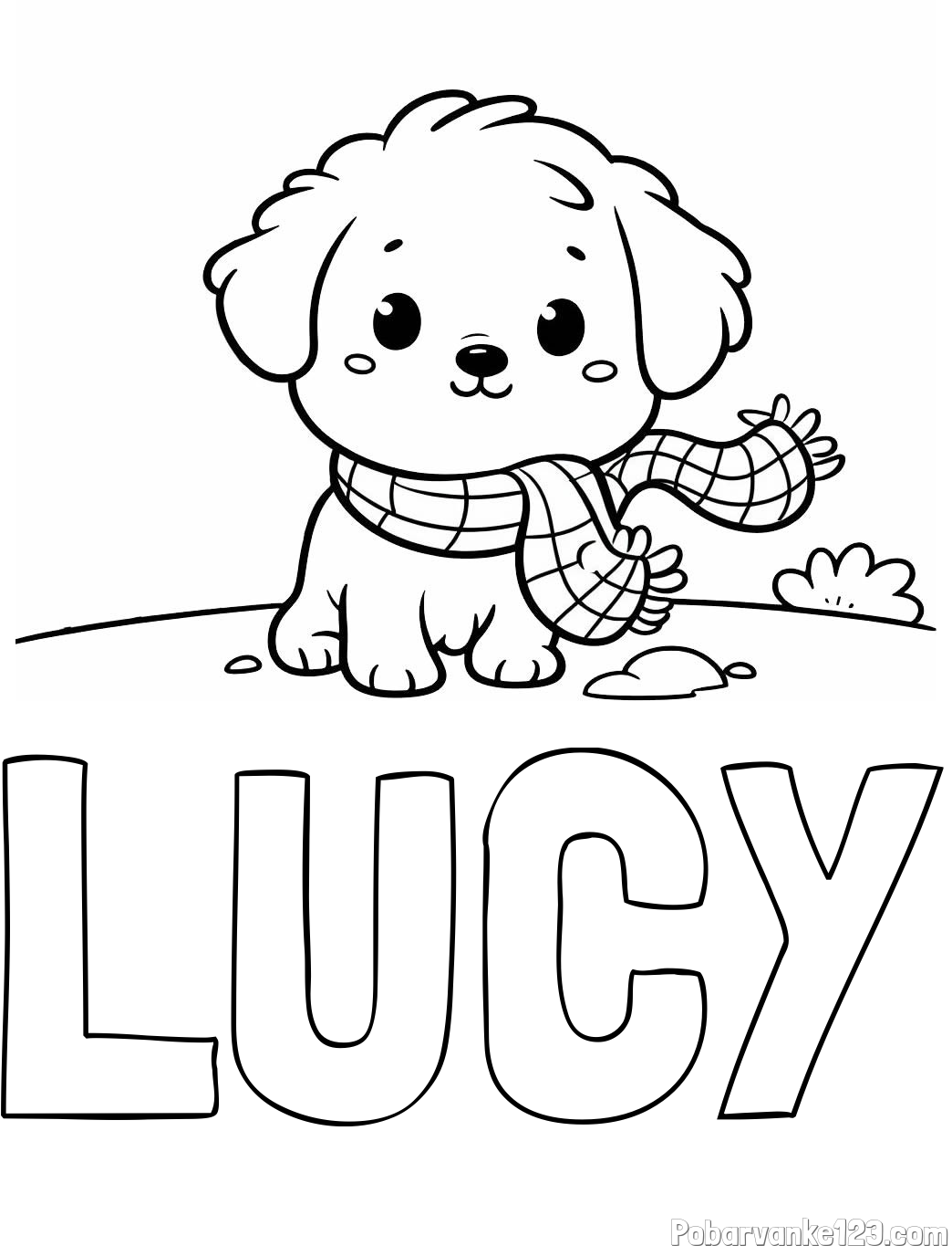Pobarvanka imena LUCY in pobarvanka prikupnega psička