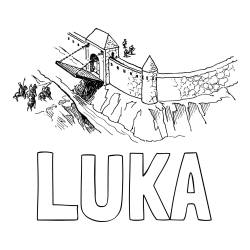 Online izdelana pobarvanka - Pobarvanka imena LUKA in pobarvanka grajskega obzidja z grajskim mostom