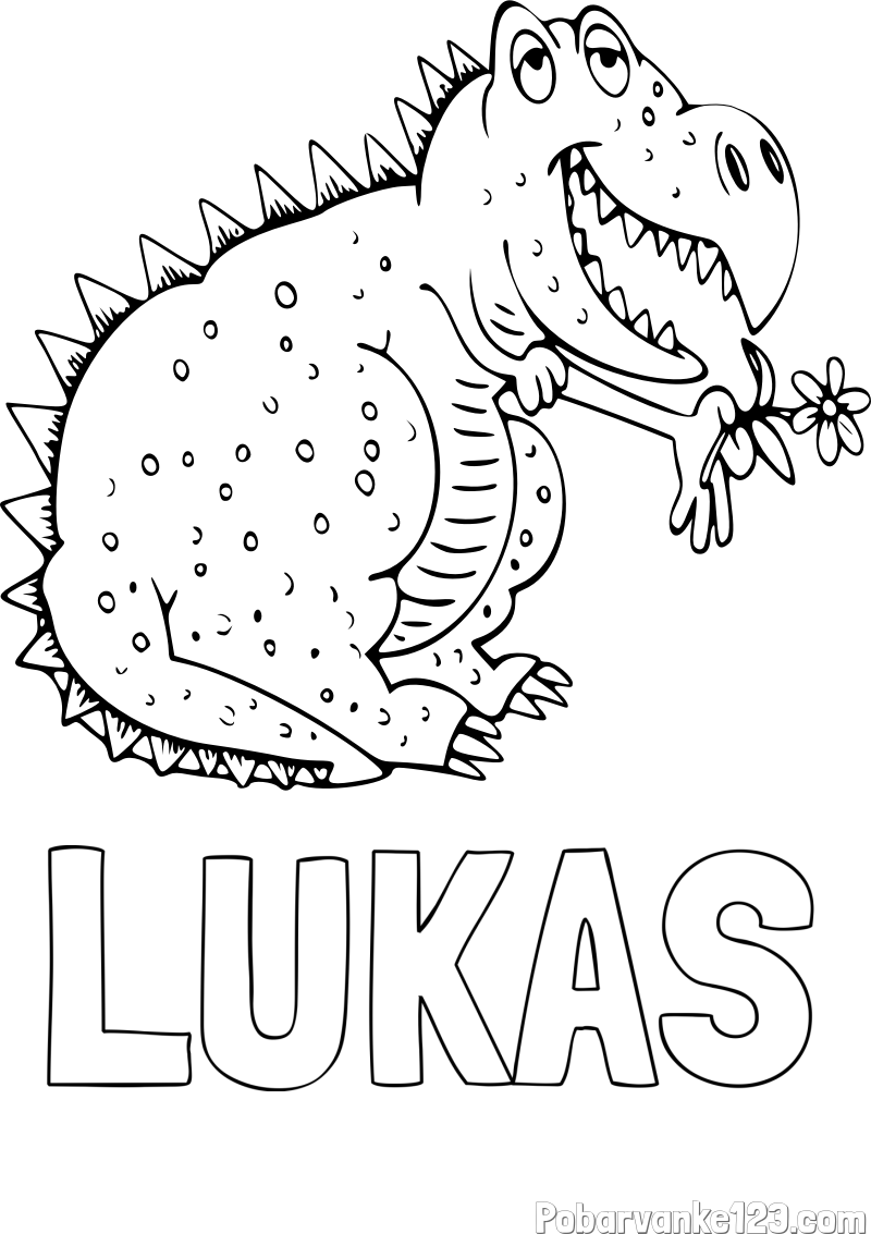 Pobarvanka imena LUKAS in pobarvanka veselega dinozavra