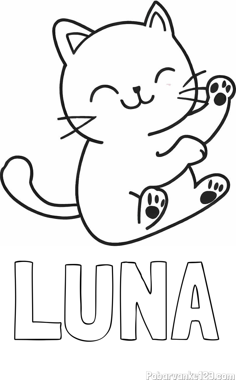 Pobarvanka imena LUNA in pobarvanka razigranega mucka