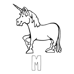 Online izdelana pobarvanka - Pobarvanka imena M in pobarvanka veselega samoroga