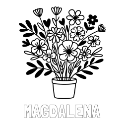 Online izdelana pobarvanka - Pobarvanka imena MAGDALENA in pobarvanka rož v cvetličnem loncu