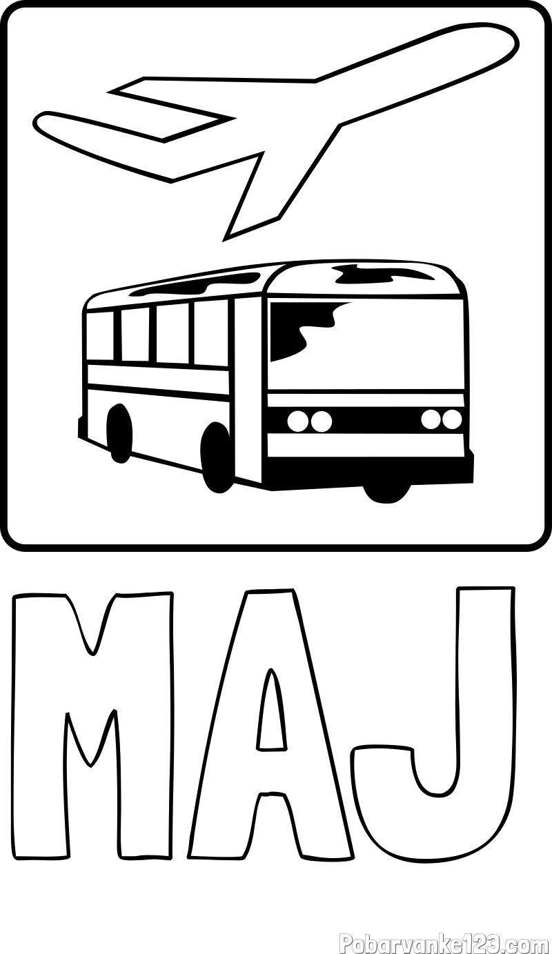Pobarvanka imena MAJ in avtobus in letalo